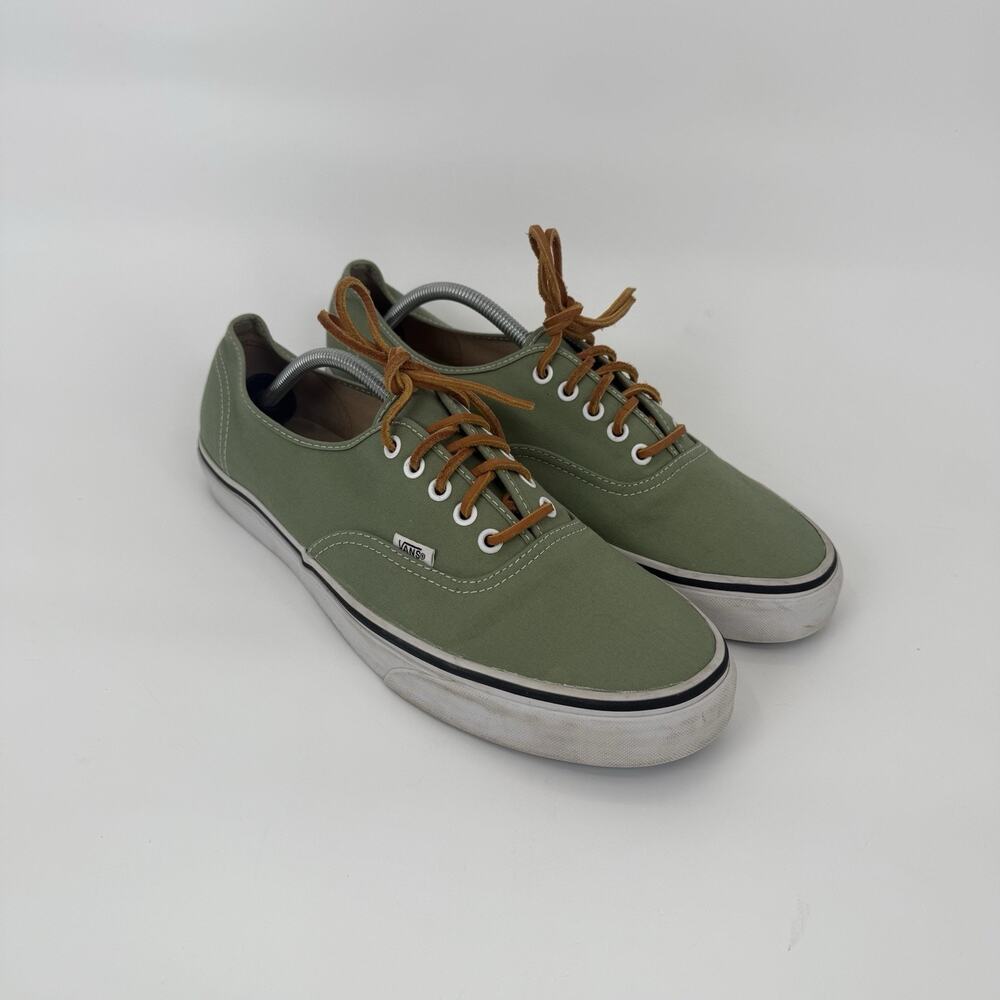 Vans Men Era Classic GREEN Canvas Low Top Sneakers Size 12 Brown Leather Laces